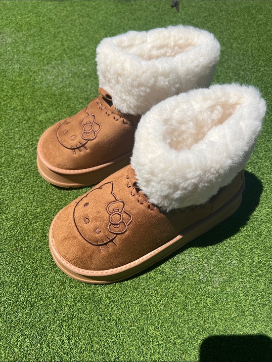 Hello Kitty Other - Hello Kitty inspired Brown and Cream Cozy Suede Bootie Slippers